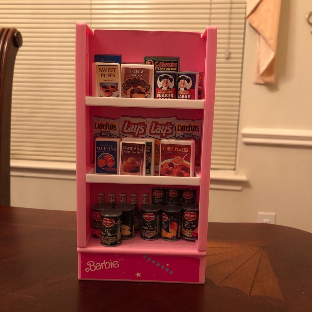 90s Barbie doll food display shelf